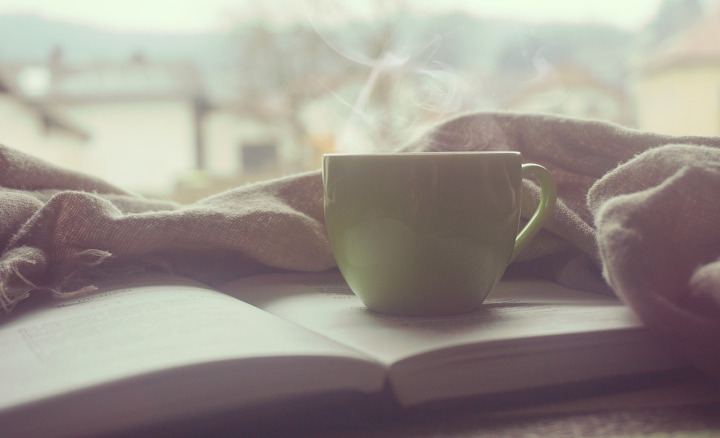 reading book coffee